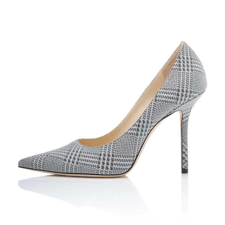 Grey Sparkly Star Pointy Toe Stiletto Heels Pumps Office Shoes |FSJ Shoes