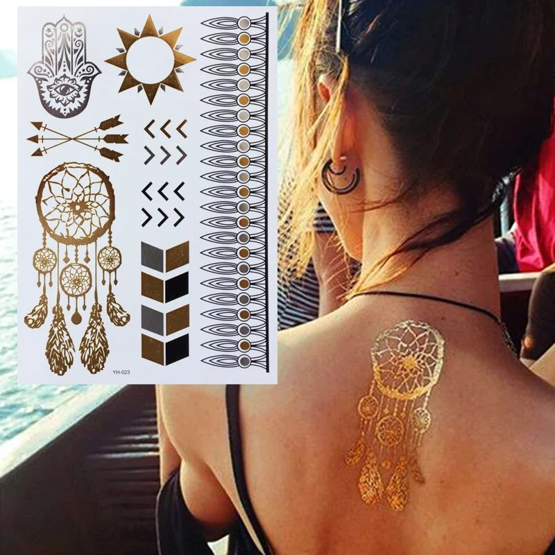 New Silver Body Art Flash Tattoos Indian Sexy Metallic Gold Tattoo Temporary Waterproof Tatoos Sticker