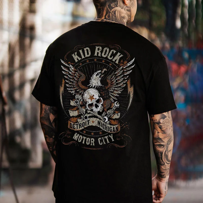 KID ROCK MOTOR CITY Eagle&Skull Print Men's T-shirt