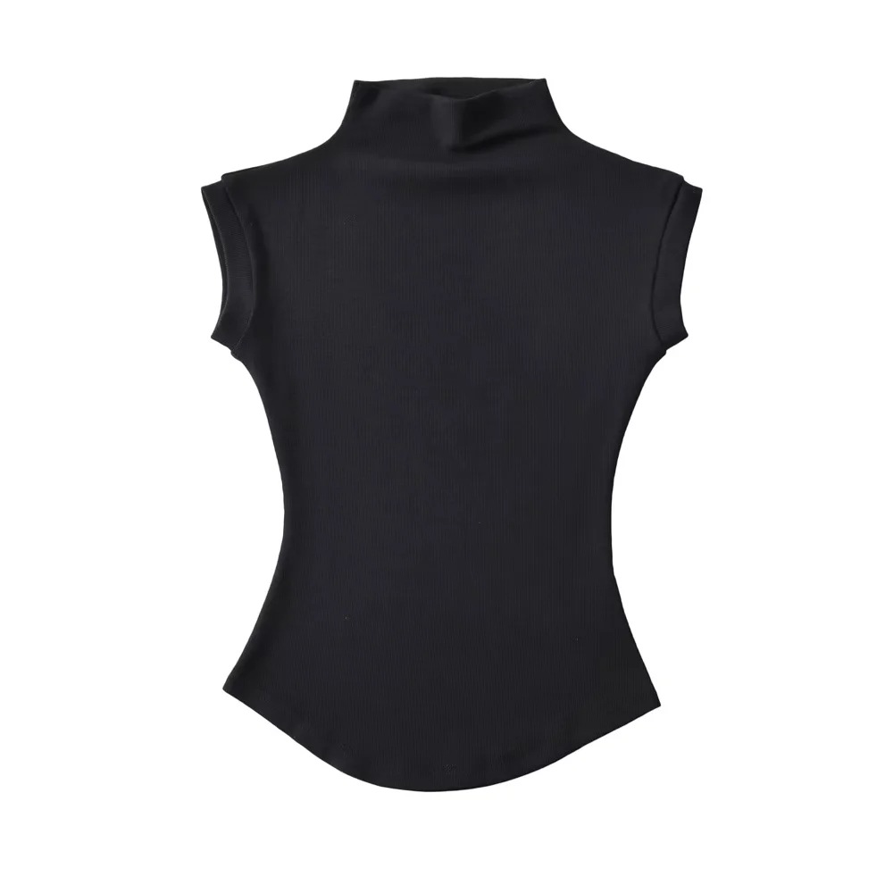 Querysynth Sexy Pure Desire Style Spicy Girl Half High Collar Slim Waist Short Sleeved T-shirt Women's 2025 Summer Solid Short Top HPWT