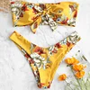 ZAFUl Knot Floral Bandeau Bikini Set Women Mid Waist Swimsuit Sexy Bandeau Swimwear Strapless 4-Color Bathing Suit Biquni