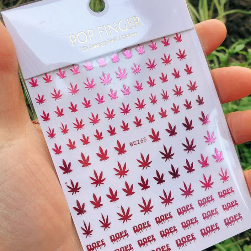 10 Color Luminous Fashion 3D Color Nail Art Stickers Manicure Leaf Weed Design Applique Decoration 8.0 * 10.3CM