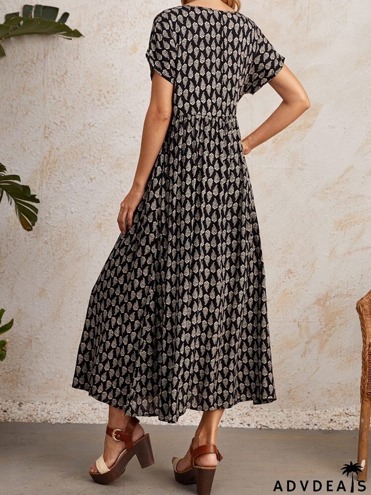 Allover Print High Waist Dress