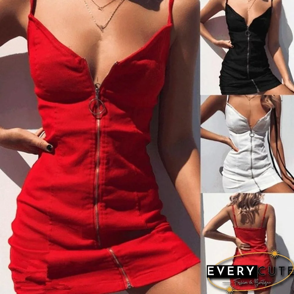 New Women's Dress Spring and Summer Ring Zipper Sexy Fashion Strap Dress