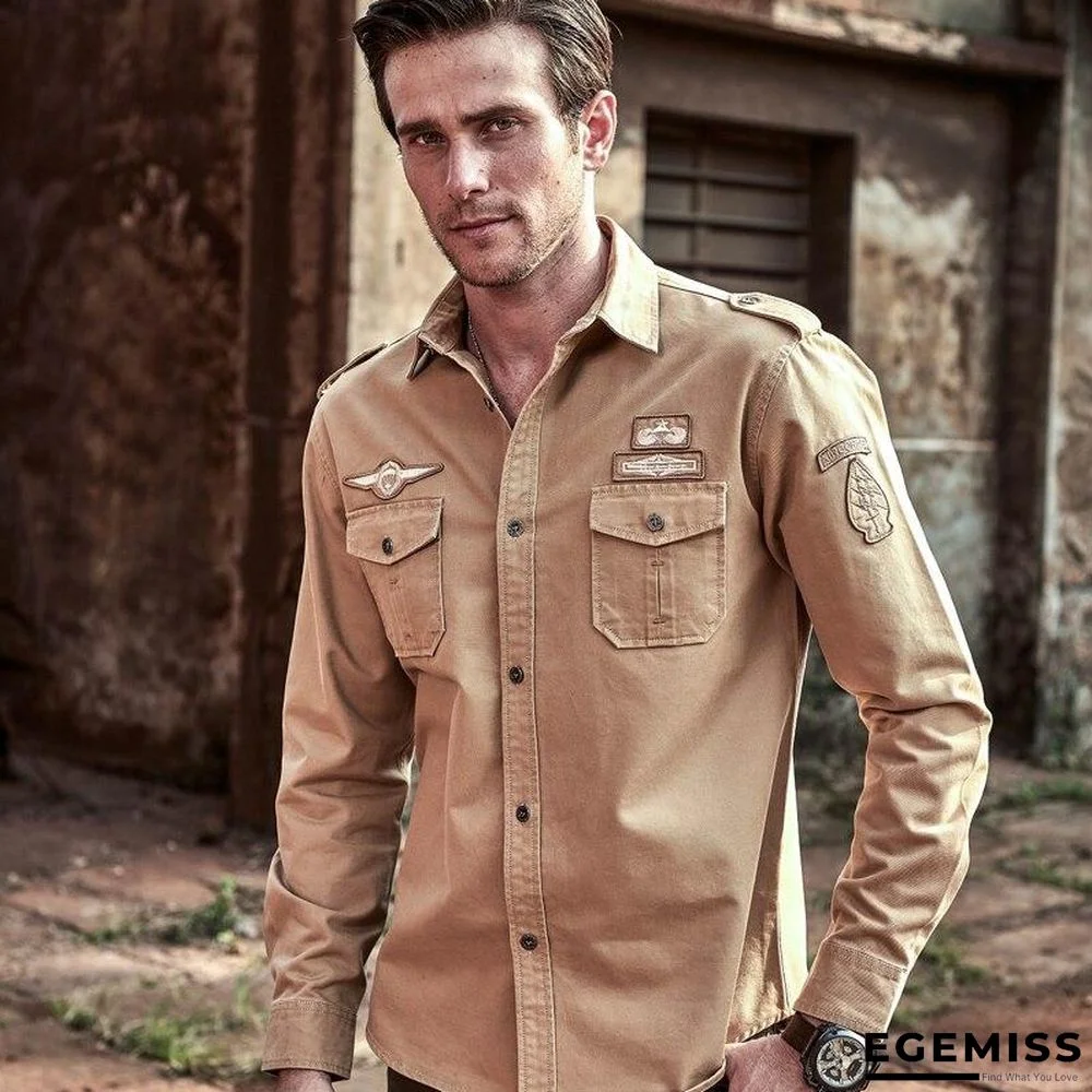 Men Military Style Tactical Shirts Cargo Tops Air Force Cardigan Long Sleeve Plus Size Shirt | EGEMISS