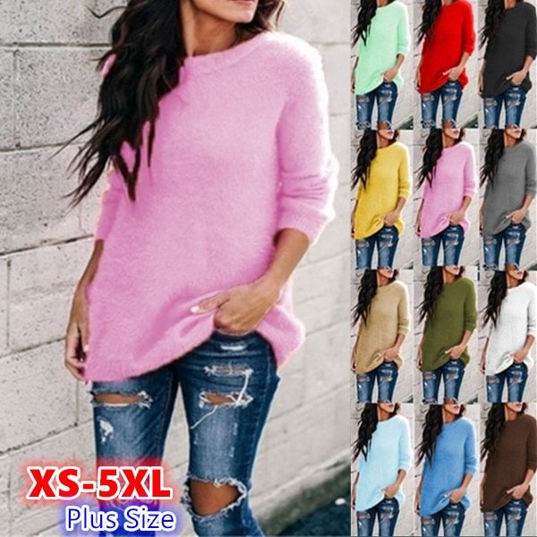 Women Casual Tops Fuzzy Blouse Pullover Jumper Loose Sweater Knitwear  Long Sleeve Knitted Sweaters - Shop Trendy Women's Fashion | TeeYours
