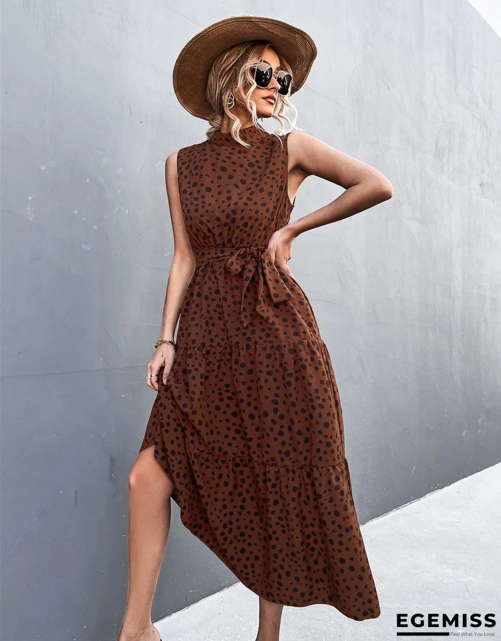 Belts Tied Sleeveless Ladies' Dresses In Long Skirts | EGEMISS