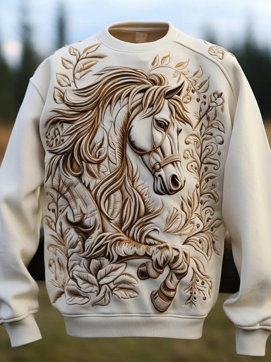 Winter Retro Horse Art Print Sweatshirt