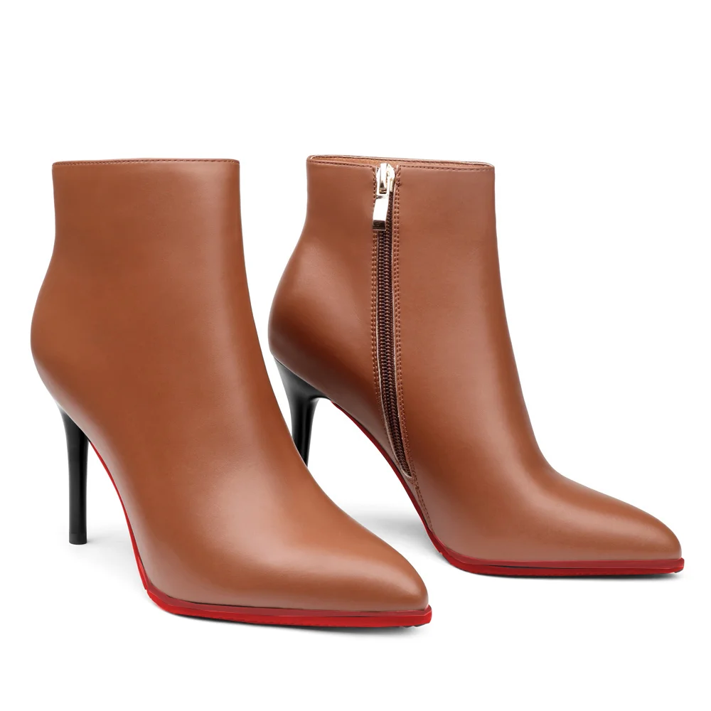95mm Women's Side Zipper Red Bottoms Ankle Boots Heeled Shoes-MERUMOTE