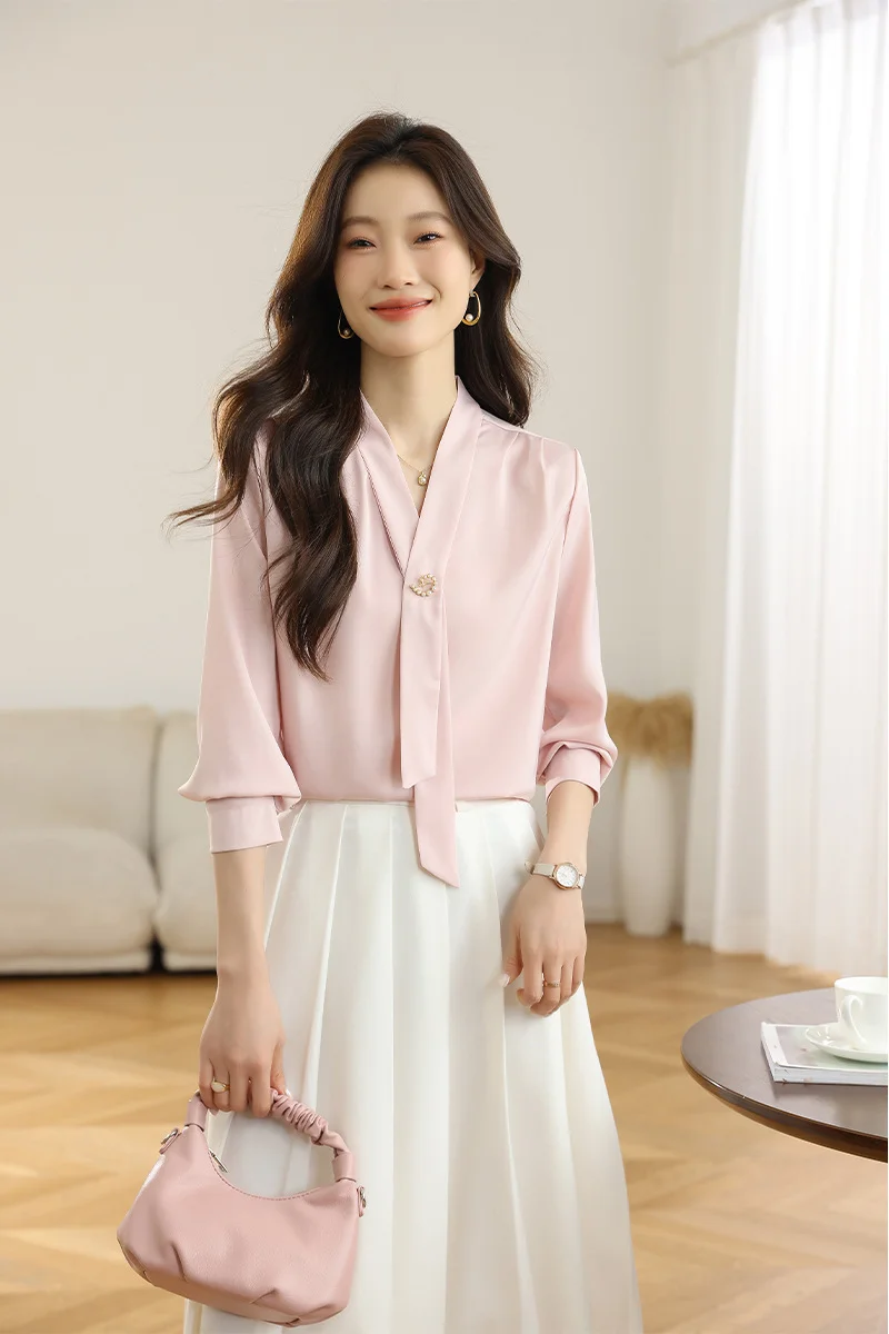 Athvotar Athvotar 2025 New Denatry White Shirt Lady Long Sleeve Spring Commuting Professional Shirt Temperament Ribbon