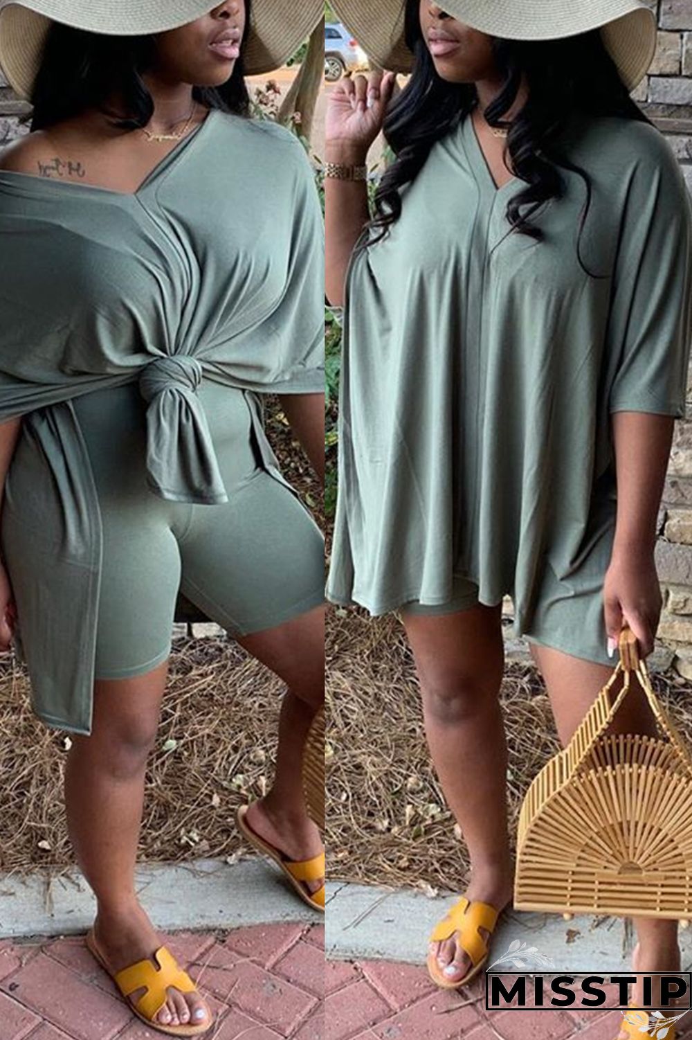 Green Fashion Irregular Loose Casual Two-Piece