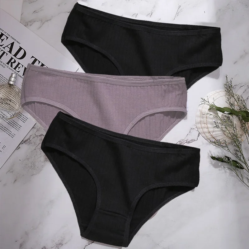 3PCS/Set Cotton Panties Women Underwear Sexy Lingerie Panties Female Lingerie Briefs Solid Color Panty Underpants Intimates