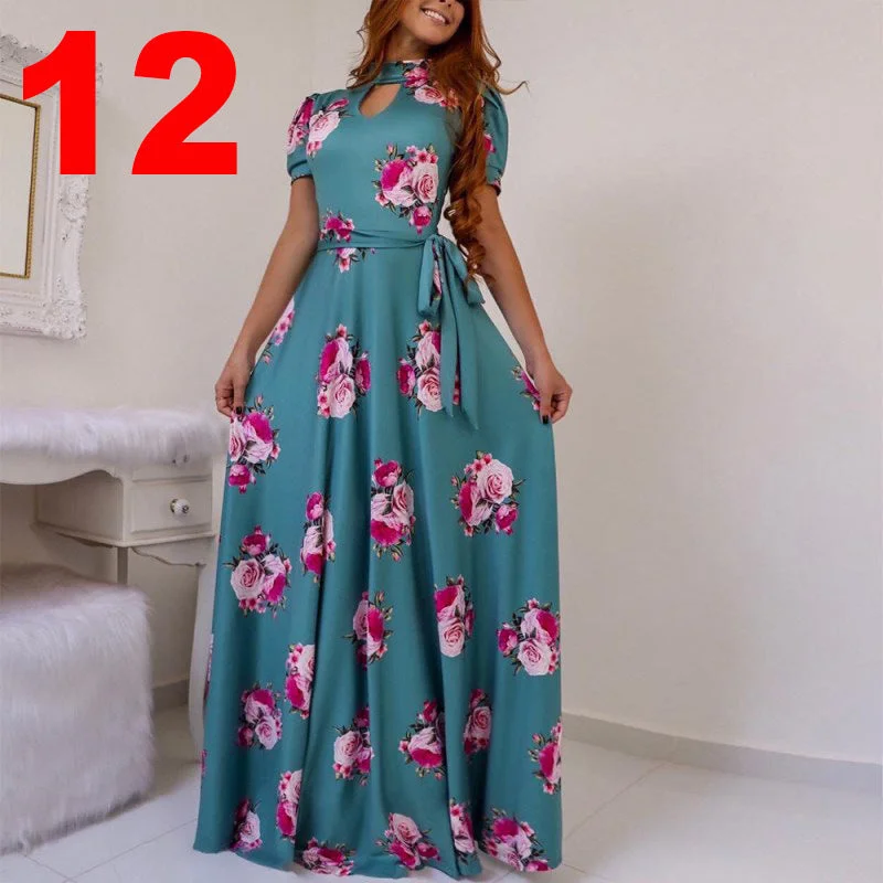 Uveng Fashion Digital Short Sleeve Printing Large Swing Dress