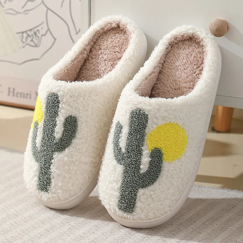 Zhungei Warm Home Fur Slippers for Women 2024 Fashion Printed Plush Couple Cotton Shoes Woman Soft Non Slip Living Room Slippers