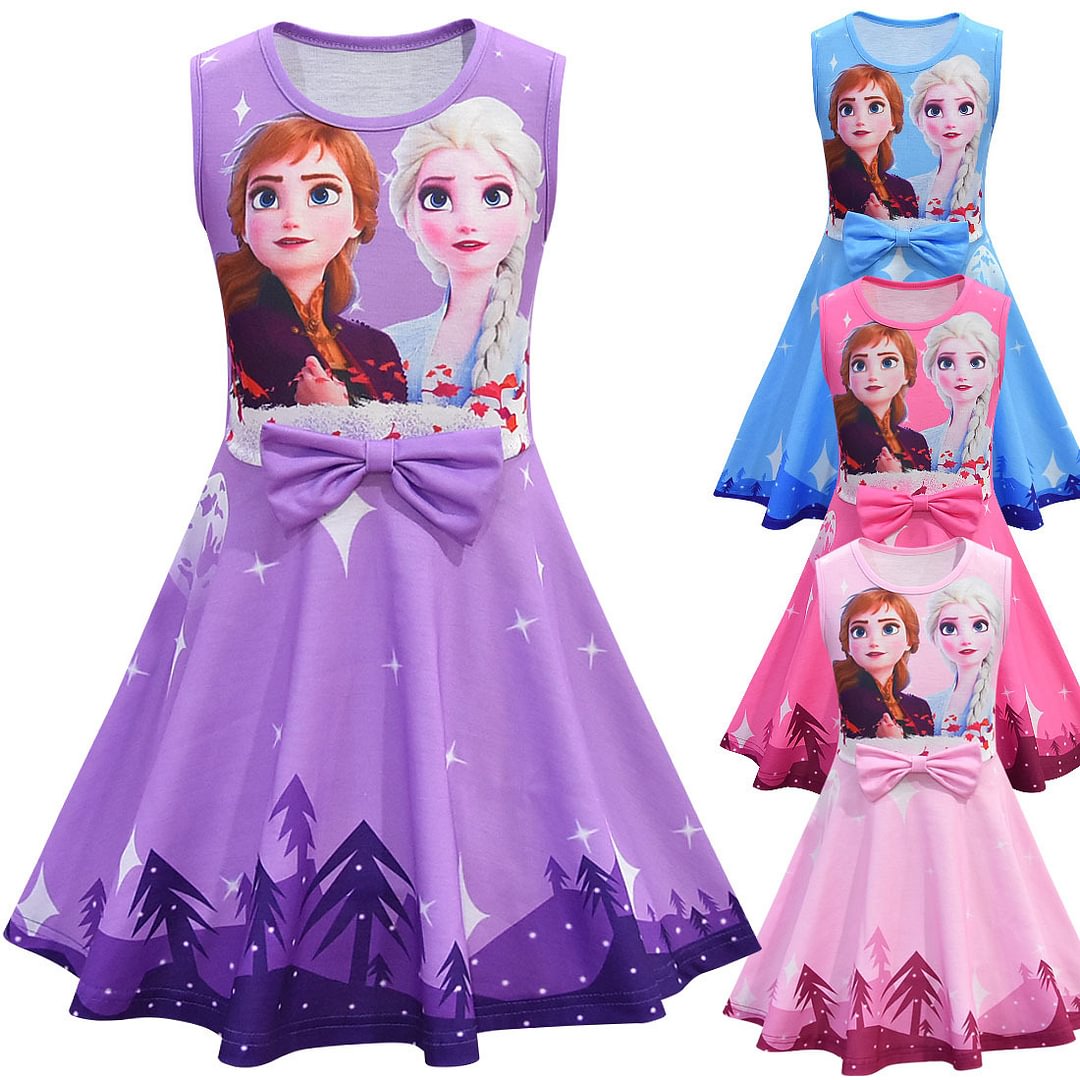 Anna Elsa 2 Cosplay Costume Kids Halloween Princess Dress Fancy Children Gowns dress Sleeveless dress-Pajamasbuy