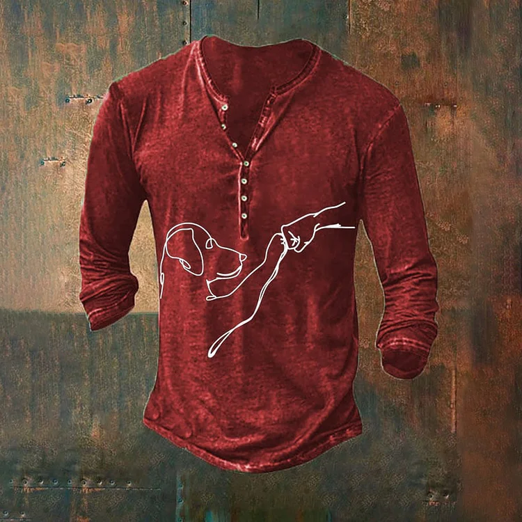 Comstylish Men's Dog Vintage Button Print T-Shirt