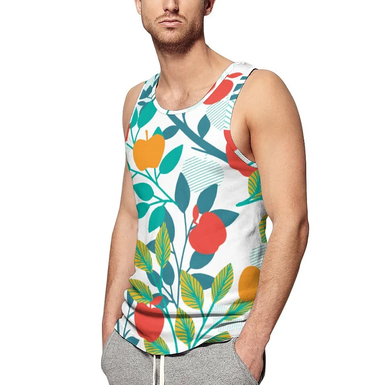 Men Spring Red And Green Apple Fruit Tank Top All Over Print Casual Sport Gym T-Shirts Hawaii Beach Vacation Sleeveless Tees - Heather Prints Shirts