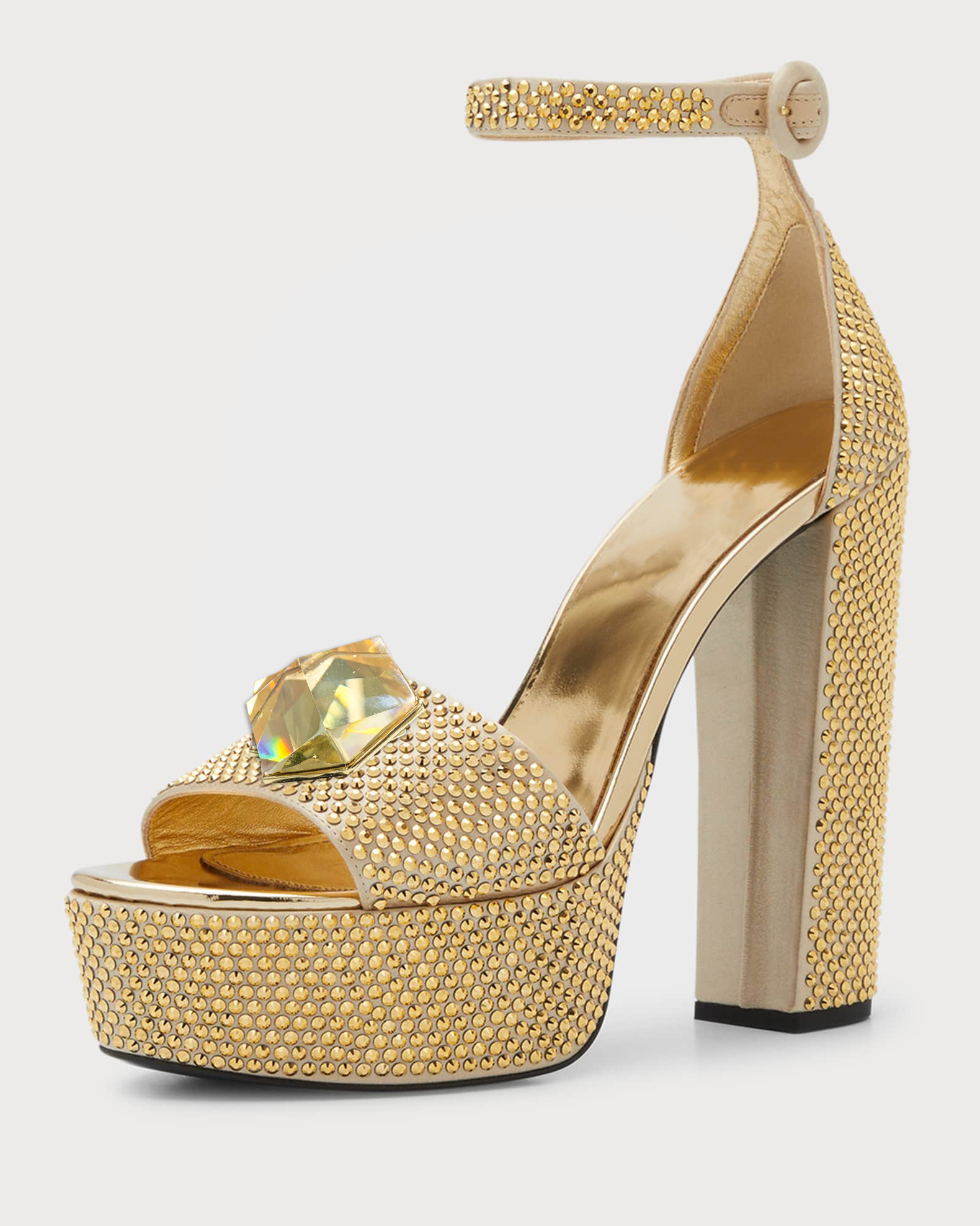Gold Glitter Rounded Toe Chunky Heel Ankle Strap Sandals with Platform Nicepairs