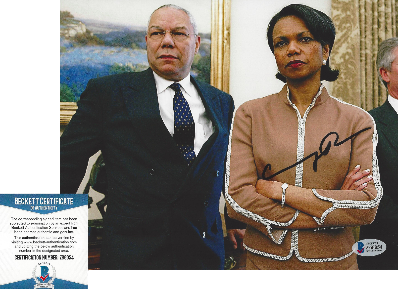 CONDOLEEZZA RICE SIGNED BUSH 43 SECRETARY OF STATE 8x10 Photo Poster painting C BECKETT COA BAS