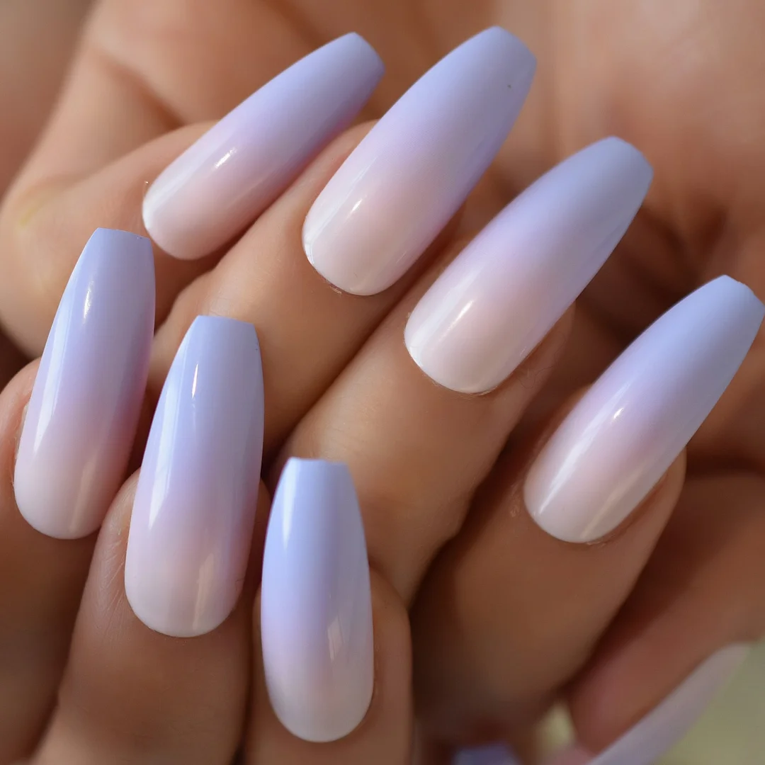Nude Extra Long Fake Nails Coffin Full Cover Glossy False Nail Long Ballerina Nails with Glue Sticker-Nail Inspo