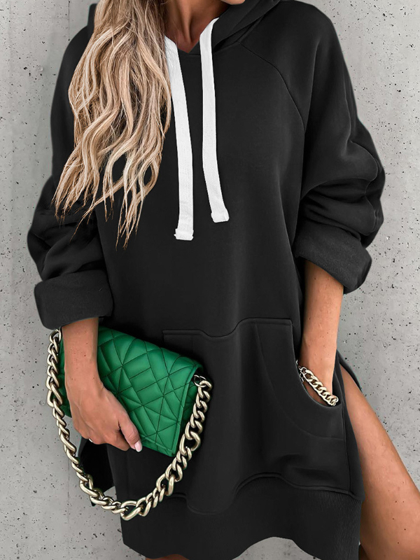Casual Oversized Slit Hoodie Dress