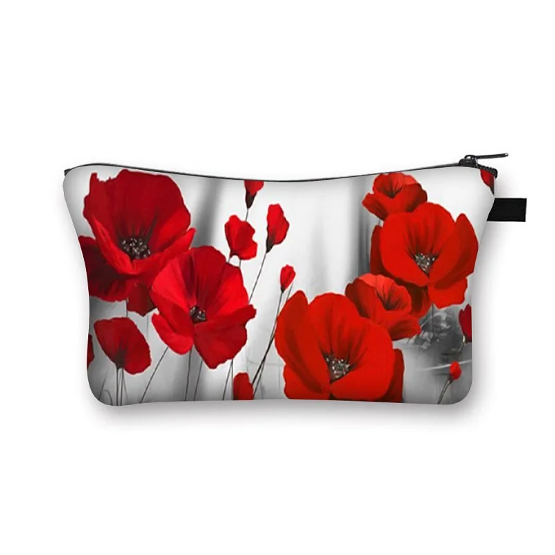 Polyester Cosmetic Bag - Red Flowers