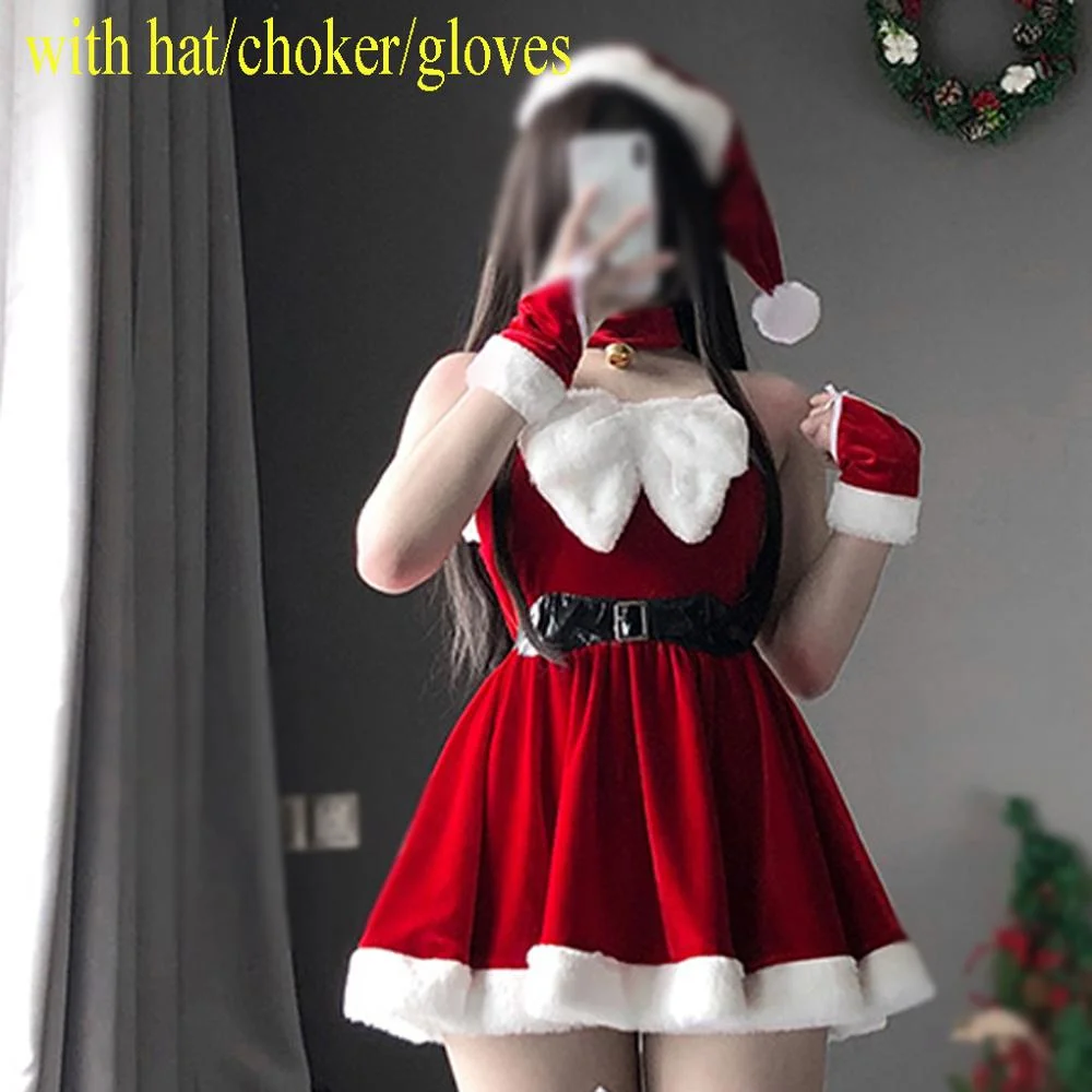 Christmas Gift Christmas Xmas Party Lady Miss Santa Claus Cosplay Costume Sexy Uniform Maid Waitress Winter Wrap Chest Bra Tops Skirt Hat Belt
