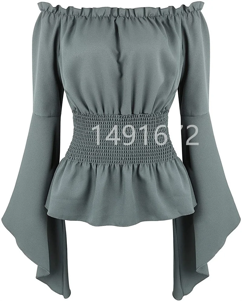 Blouse Women Long Sleeve Renaissance Medieval Chemise Victorian Pirate Gothic Retro Peasant Wench Off Shoulder Shirt Top Costume