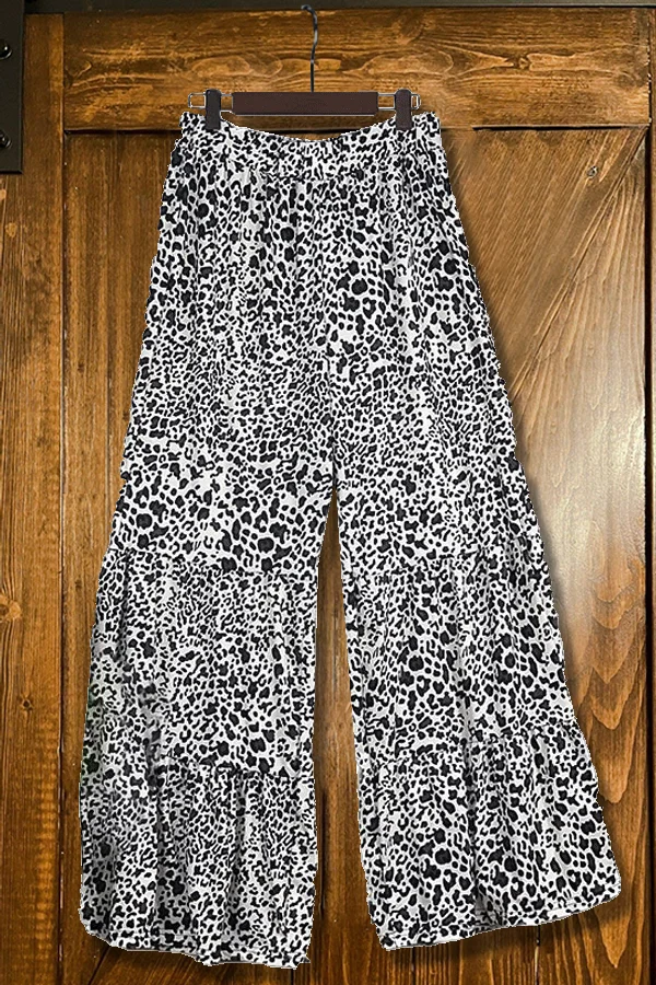Leopard Print Pleated Wide-leg Pants