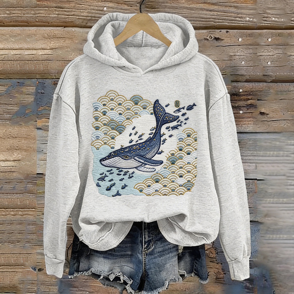 Vintage Ocean Whale Art Washed Cozy Hoodie wearshes