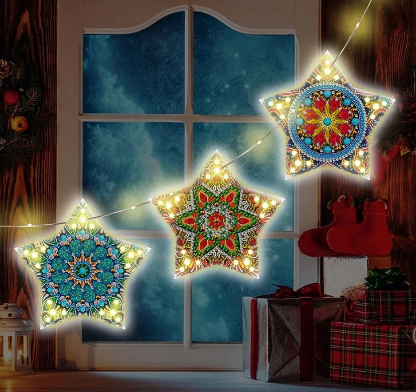 DIY Diamond Painting Christmas Tree LED Hanging Star Lights