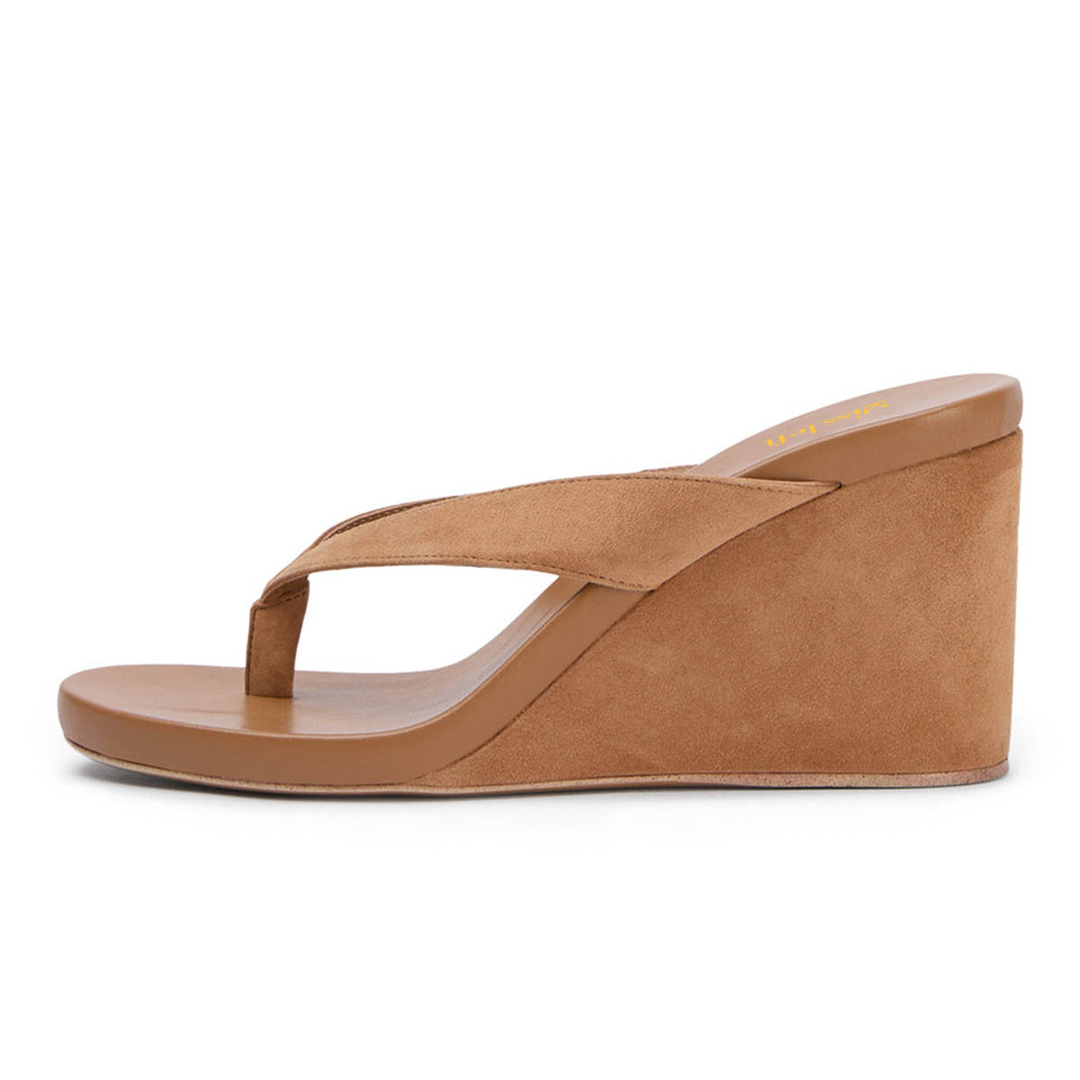 Casual Khaki Round Toe Flip Flop High Heel Wedge Sandals for Women Nicepairs