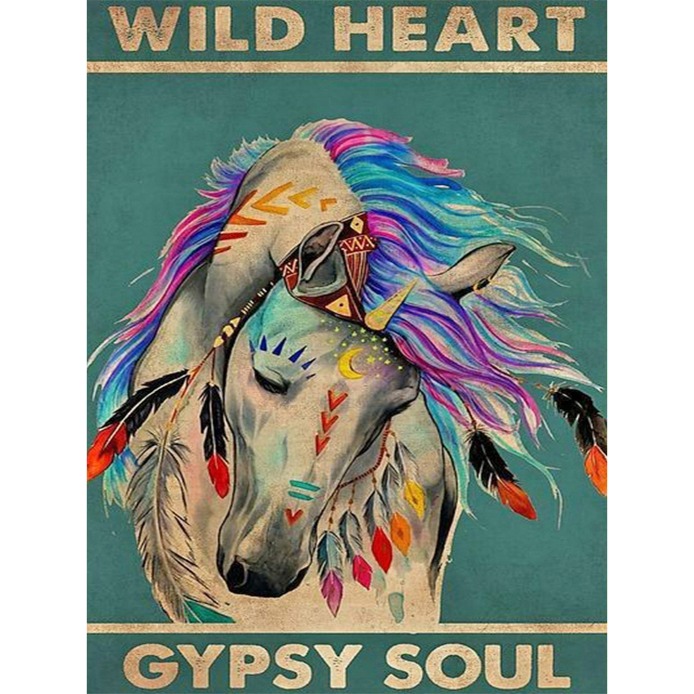 

Wild Heart Gypsy Soul Retro Poster Quotes - Round Drill Diamond Painting 30*40cm, 501 Original