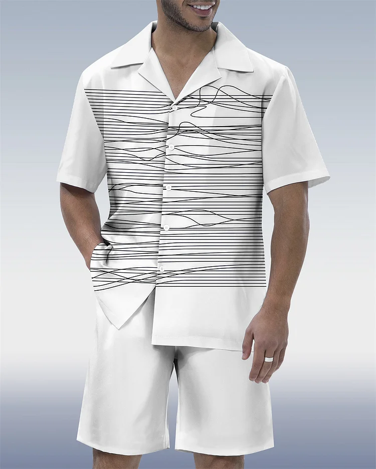 Suitmens Men's Geometric Abstract Art Short Sleeve Shirt Set 210