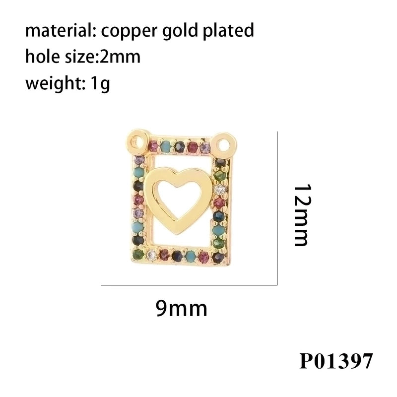 Minimalist Tree Heart Shape Eye Copper Plating Inlay Zircon 18k Gold Plated Charms