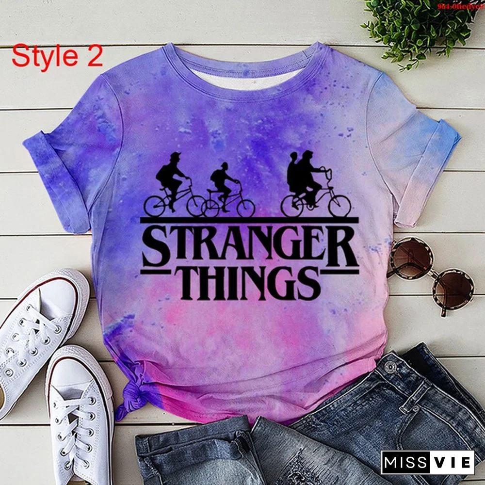 Hot Stranger Things T-Shirt Women Men Summer Tie Dye T-Shirt Short Sleeve O Neck Loose Tops
