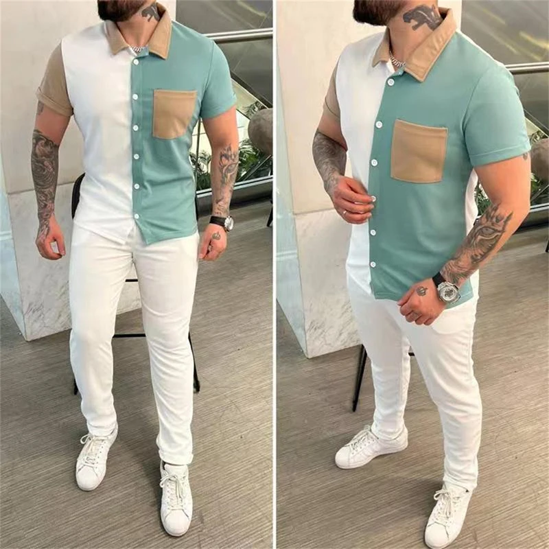 Wlmerlist mens winter vest Sports Two Piece Set Mens Outfits Fashion Patchwork Shirt and Pants Suits Men Clothing Classic Style Tracksuits Casual Men Suits