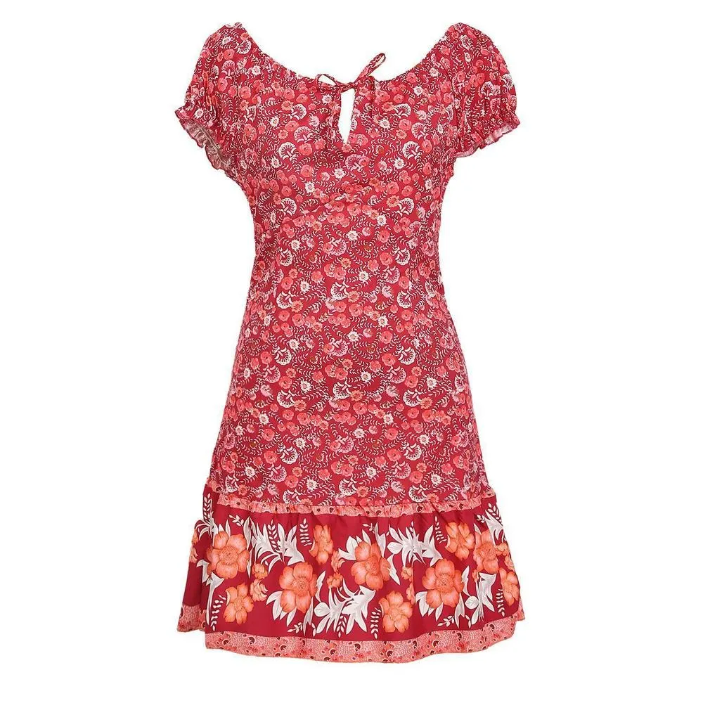 Slim-Fit Short Sleeve V-Neck Mini Dress--vocosishoes