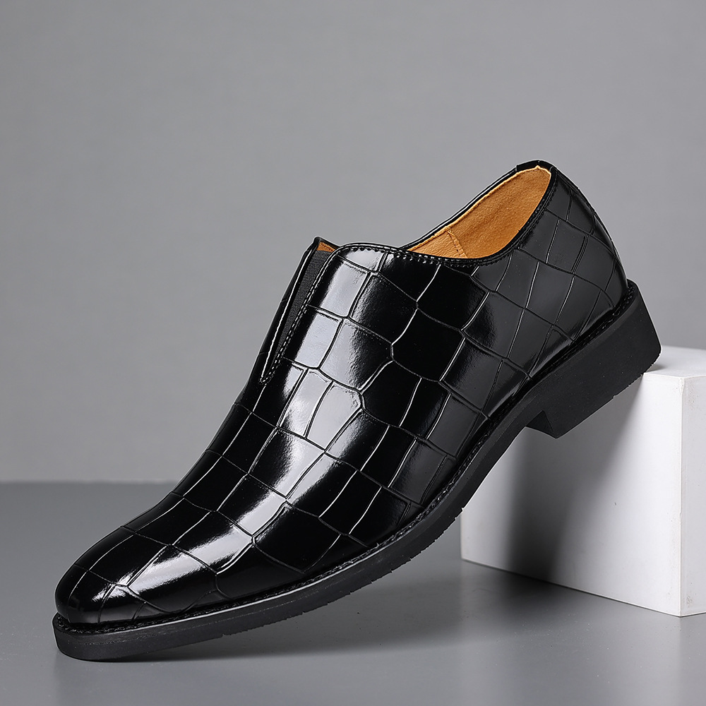 Arkget Shoes | Men's Polished Leather Penny Loafers Crocodile Pattern Slip-On Dress Shoes with Elastic Gussets