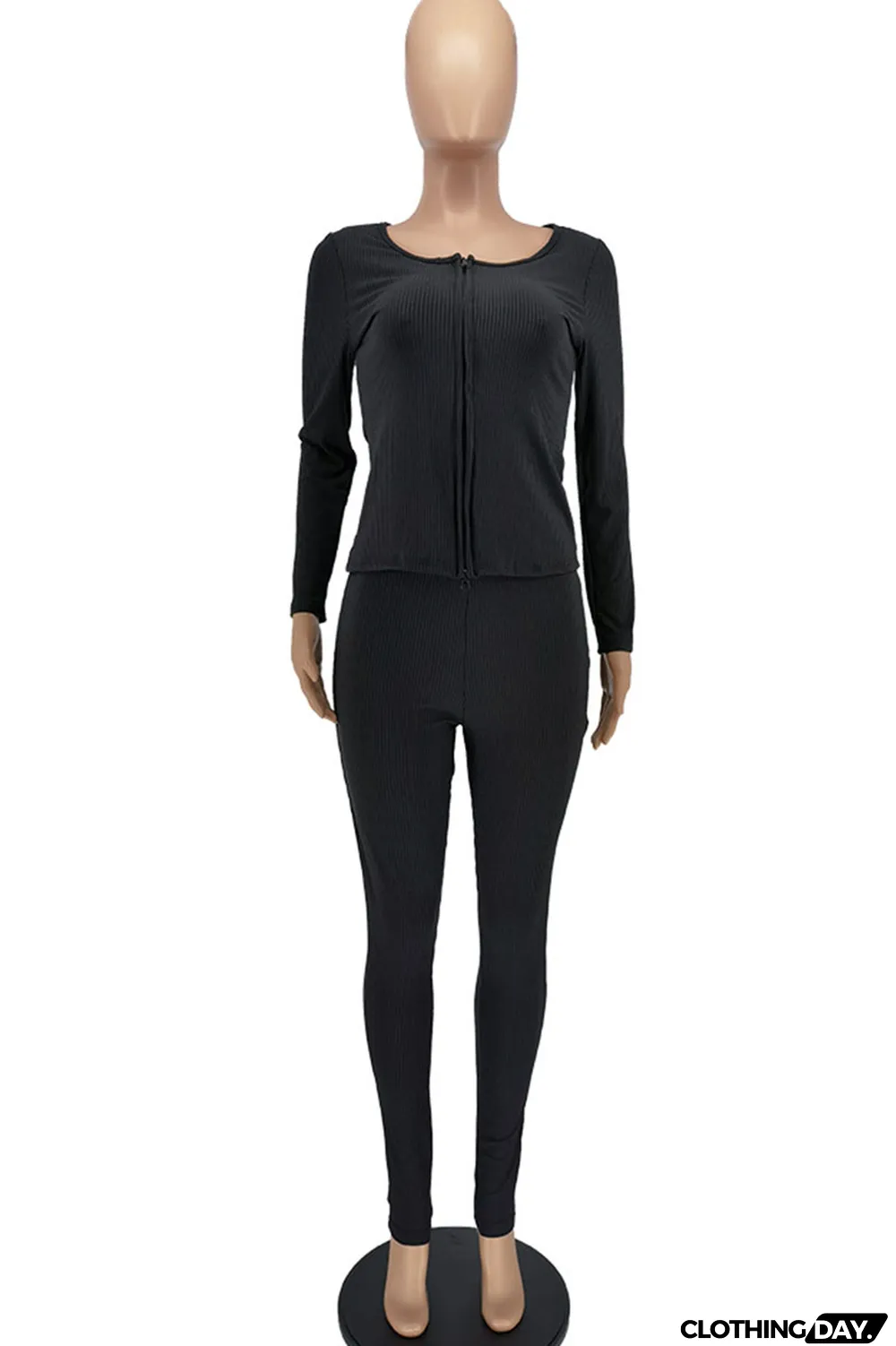 White Casual Solid Split Joint Zipper Long Sleeve Two Pieces