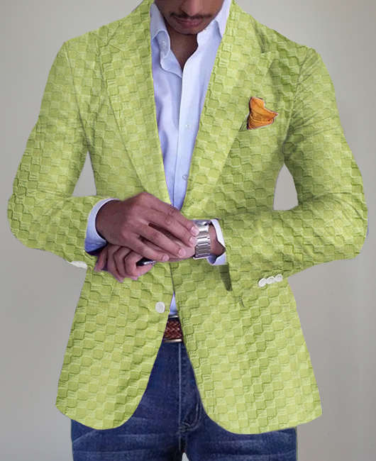 Okaywear Business Checkerboard Jacquard Chest Pocket Button Blazer