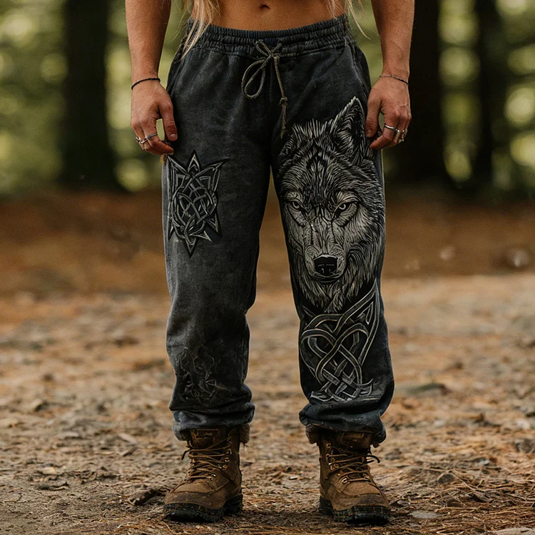 Men's Retro Viking Style Wolf Celtic Casual Pants