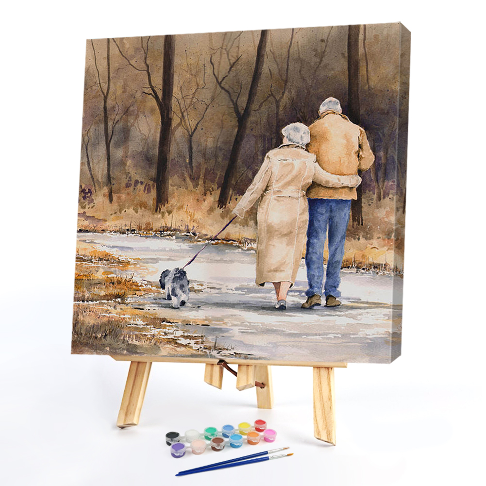 

20*20CM - Paint By Numbers - Back View of Old Couple, 501 Original