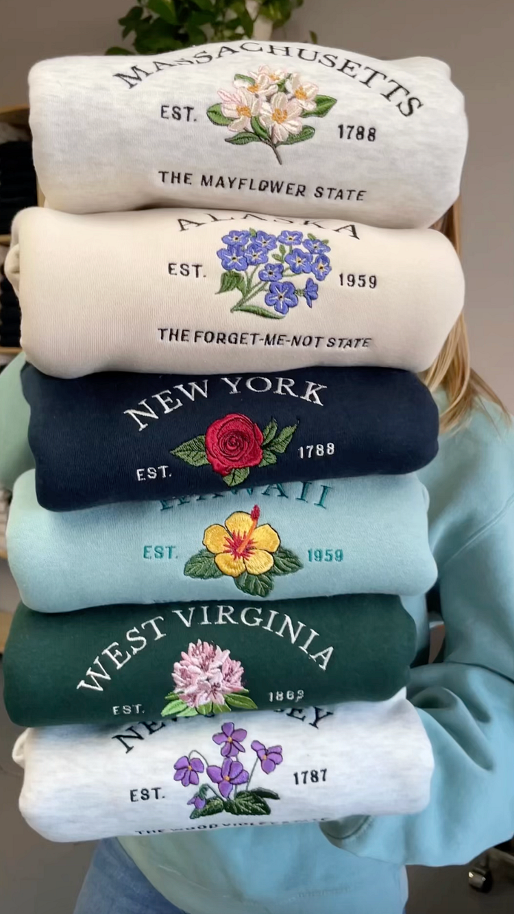 Embroidered States flower sweatshirt