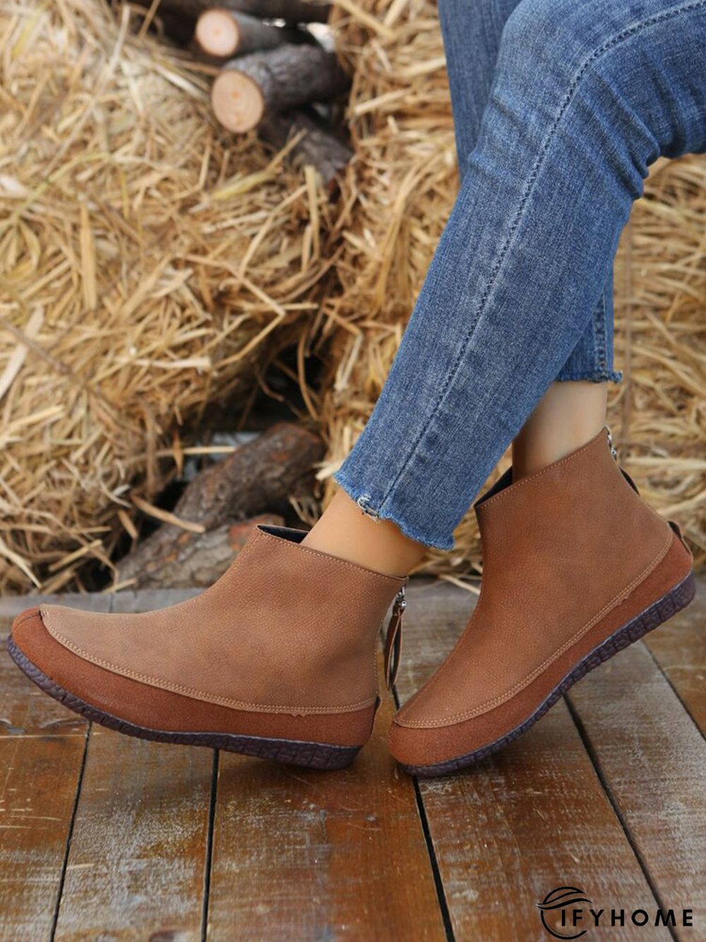 Vintage Plain Split Join Back Zip Boots | IFYHOME