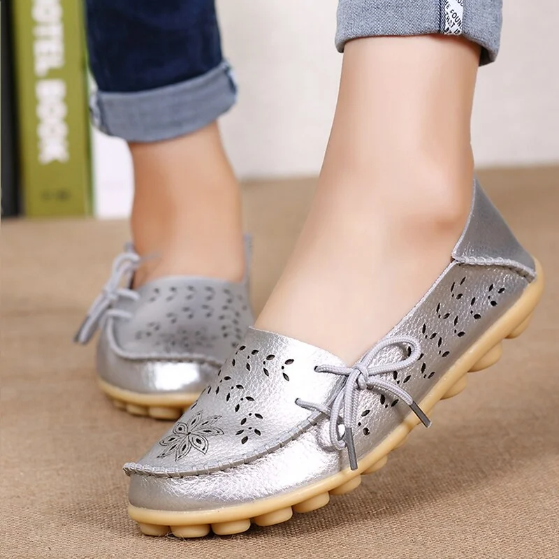 Women Flats Women Genuine Leather Shoes Slip On Loafers Woman Soft Nurse Ballerina Shoes Plus Size 34-44 Casual Sapato Feminino
