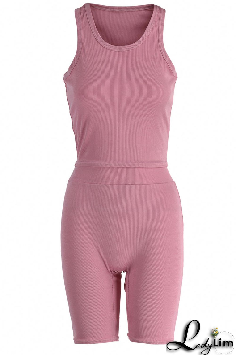 Blue Casual Solid Split Joint O Neck Sleeveless Two Pieces