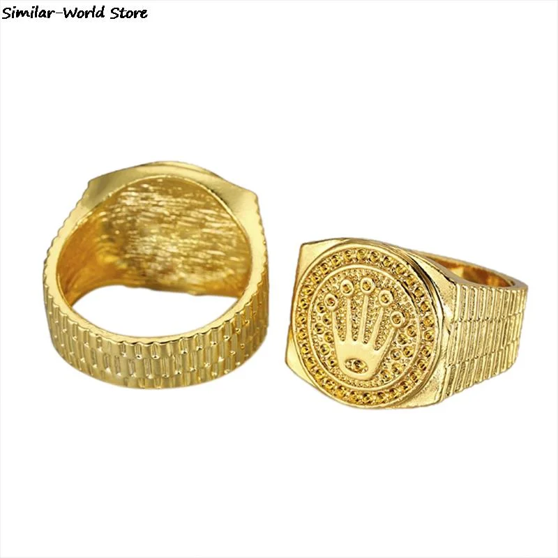 Vintage Hip Hop Gold Crown Ring Men Women Engagement Wedding Party Rings Jewelry 2 Colors