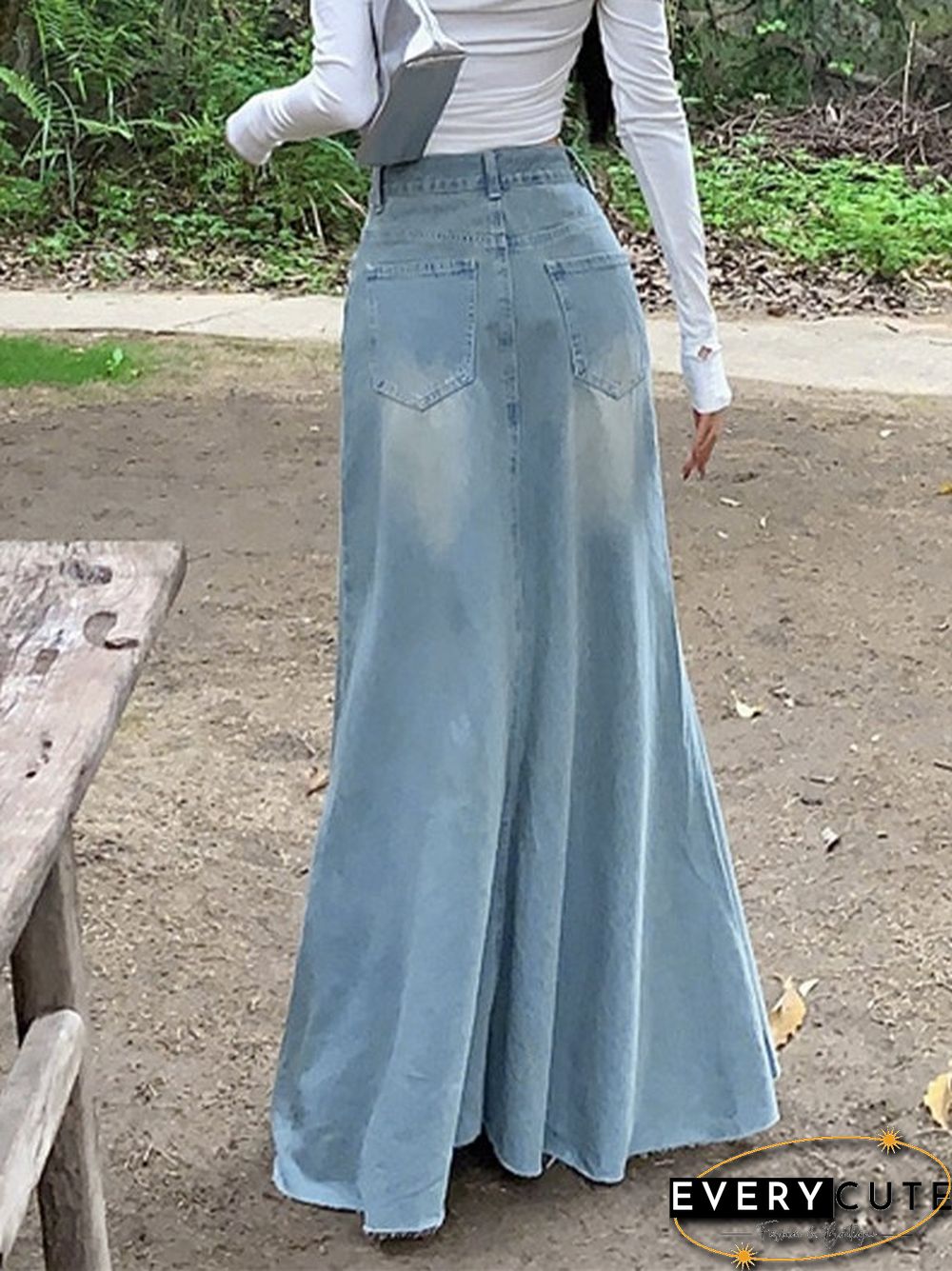 Vintage Distressed Mermaid Denim Skirt