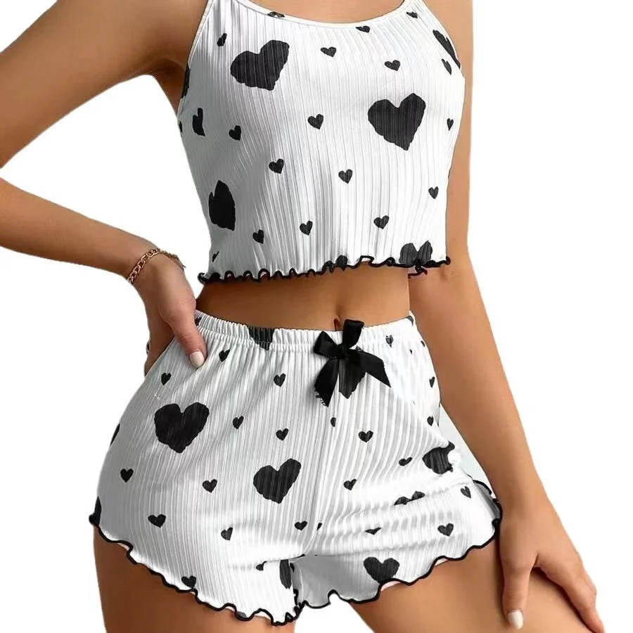 Uveng Hot Sales Of Women's Homewear Love Print Slings Casual Pits Can Wear Women's Pajamas